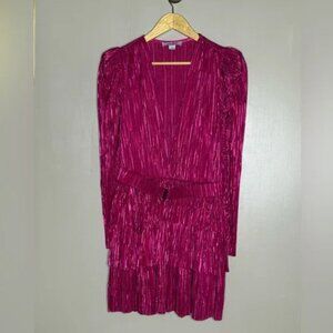 Sabina Musayev Metallic Magenta Pleated Tiered Mini Dress Small
